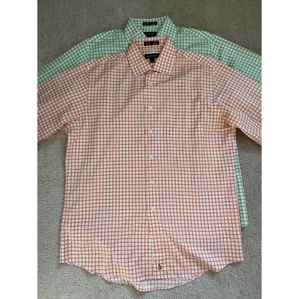 Nordstrom Men's Button Up Checkered Shirts Smart Care Wrinkle Free Size 16-34